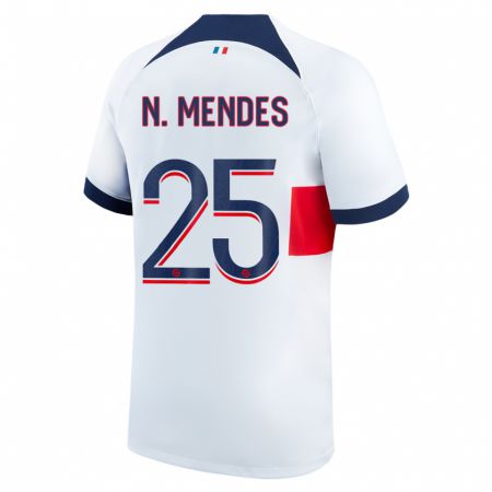 Kandiny Bambino Maglia Nuno Mendes #25 Bianco Kit Gara Away 2023/24 Maglietta