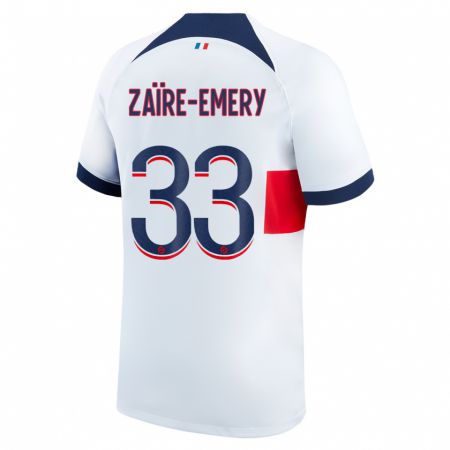 Kandiny Kinderen Warren Zaïre-Emery #33 Wit Uitshirt Uittenue 2023/24 T-Shirt België