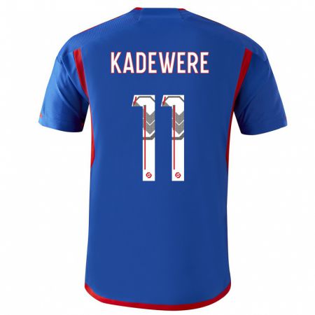 Kandiny Bambino Maglia Tino Kadewere #11 Blu Rosso Kit Gara Away 2023/24 Maglietta