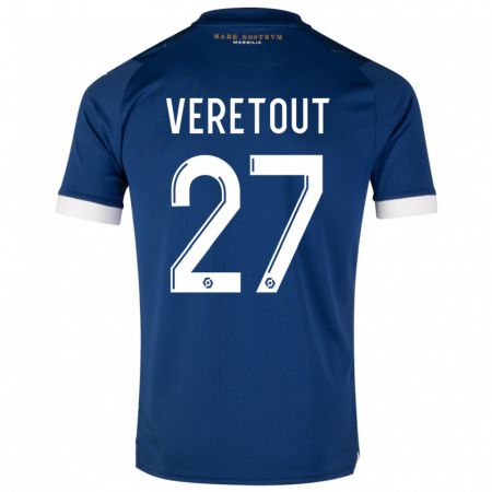 Kandiny Bambino Maglia Jordan Veretout #27 Blu Scuro Kit Gara Away 2023/24 Maglietta