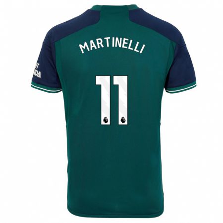 Kandiny Kinder Gabriel Martinelli #11 Grün Ausweichtrikot Trikot 2023/24 T-Shirt Österreich