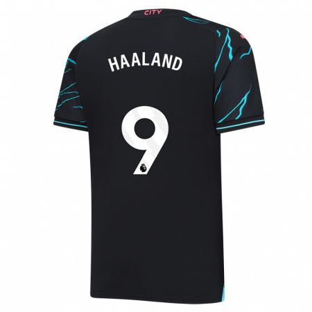 Kandiny Bambino Maglia Erling Haaland #9 Blu Scuro Kit Gara Third 2023/24 Maglietta