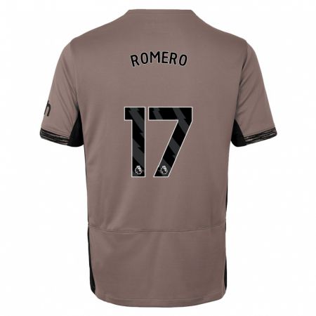 Kandiny Bambino Maglia Cristian Romero #17 Beige Scuro Kit Gara Third 2023/24 Maglietta