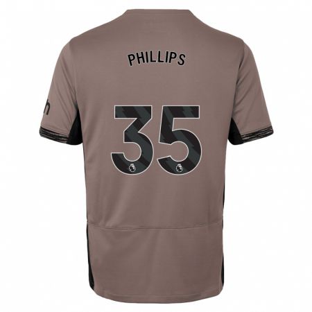 Kandiny Kinderen Ashley Phillips #35 Donker Beige Thuisshirt Derde Tenue 2023/24 T-Shirt België