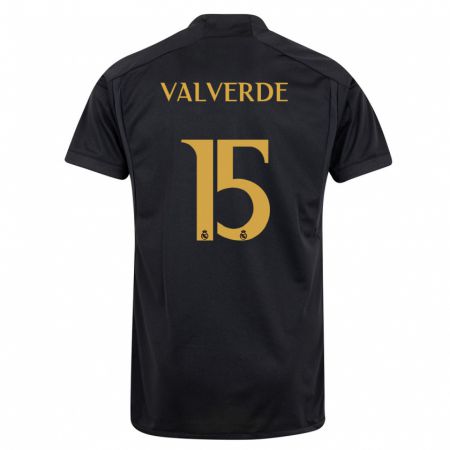 Kandiny Kinder Federico Valverde #15 Schwarz Ausweichtrikot Trikot 2023/24 T-Shirt Österreich