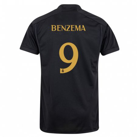 Kandiny Kinder Karim Benzema #9 Schwarz Ausweichtrikot Trikot 2023/24 T-Shirt Österreich