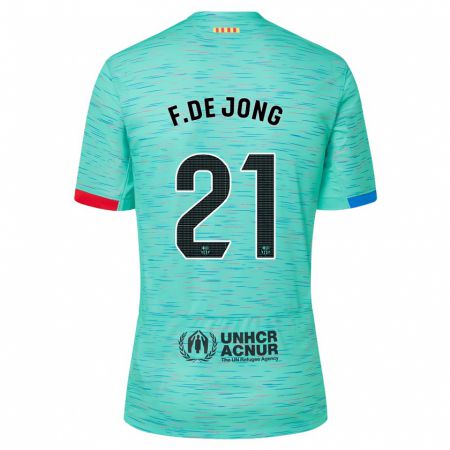 Kandiny Kinder Frenkie De Jong #21 Helles Aqua Ausweichtrikot Trikot 2023/24 T-Shirt Österreich