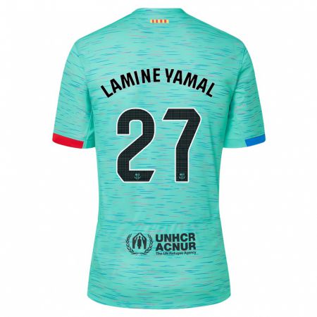 Kandiny Niño Camiseta Lamine Yamal #27 Aguamarina Clara Equipación Tercera 2023/24 La Camisa