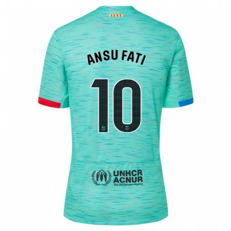 Kandiny Kinderen Ansu Fati #10 Licht Aqua Thuisshirt Derde Tenue 2023/24 T-Shirt België