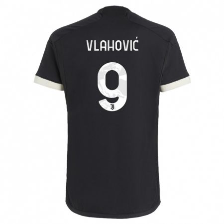 Kandiny Kinderen Dusan Vlahovic #9 Zwart Thuisshirt Derde Tenue 2023/24 T-Shirt België