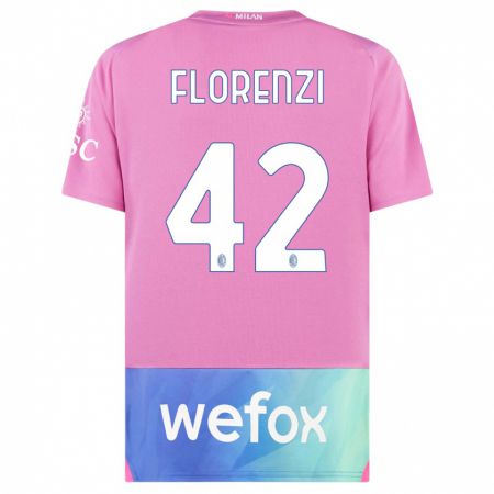 Kandiny Niño Camiseta Alessandro Florenzi #42 Rosado Morado Equipación Tercera 2023/24 La Camisa