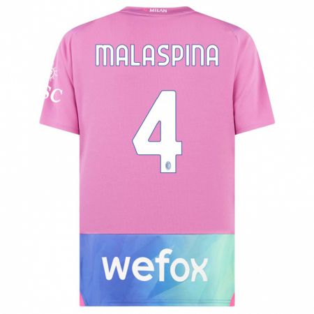 Kandiny Kinderen Mattia Malaspina #4 Roze Paars Thuisshirt Derde Tenue 2023/24 T-Shirt België