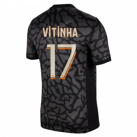 Kandiny Bambino Maglia Vitinha #17 Nero Kit Gara Third 2023/24 Maglietta