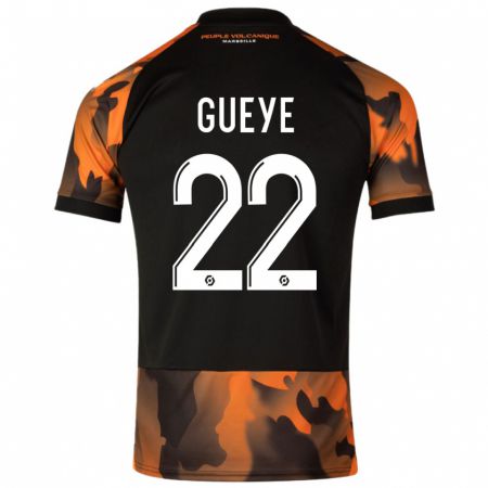 Kandiny Bambino Maglia Pape Gueye #22 Nero Arancione Kit Gara Third 2023/24 Maglietta