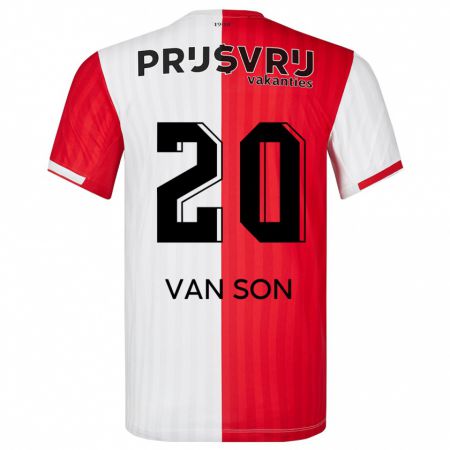 Kandiny Uomo Maglia Anne Van Son #20 Rosso Bianco Kit Gara Home 2023/24 Maglietta