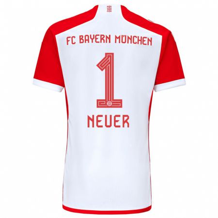 Kandiny Heren Manuel Neuer #1 Rood Wit Thuisshirt Thuistenue 2023/24 T-Shirt België