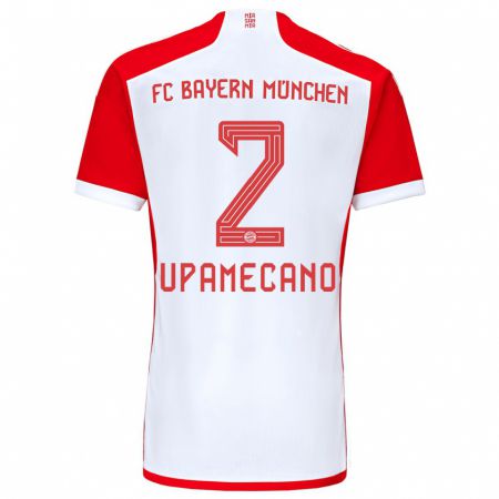 Kandiny Hombre Camiseta Dayot Upamecano #2 Rojo Blanco 1ª Equipación 2023/24 La Camisa