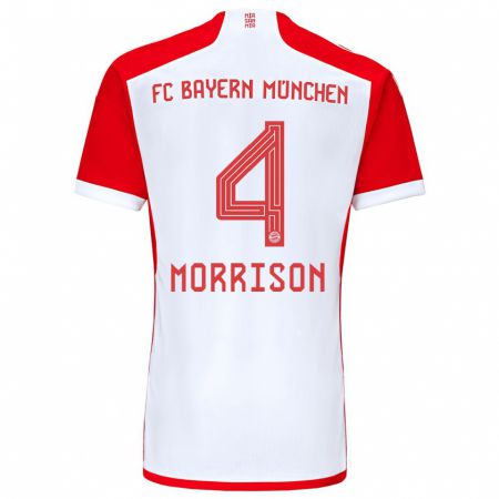 Kandiny Hombre Camiseta Liam Morrison #4 Rojo Blanco 1ª Equipación 2023/24 La Camisa