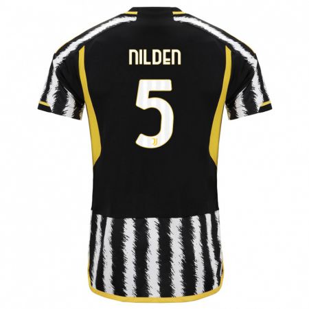 Kandiny Uomo Maglia Amanda Nilden #5 Nero Bianco Kit Gara Home 2023/24 Maglietta