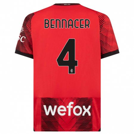 Kandiny Heren Ismaël Bennacer #4 Rood Zwart Thuisshirt Thuistenue 2023/24 T-Shirt België