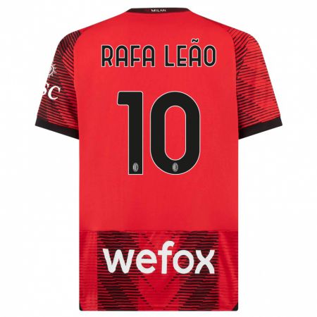 Kandiny Uomo Maglia Rafael Leão #10 Rosso Nero Kit Gara Home 2023/24 Maglietta