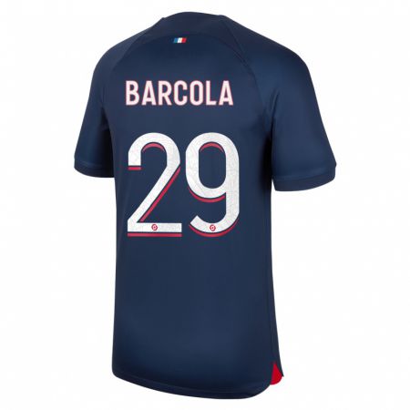 Kandiny Hombre Camiseta Bradley Barcola #29 Azul Rojo 1ª Equipación 2023/24 La Camisa México