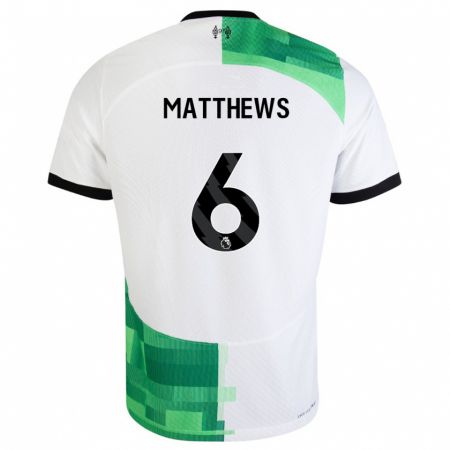 Kandiny Hombre Camiseta Jasmine Matthews #6 Blanco Verde 2ª Equipación 2023/24 La Camisa