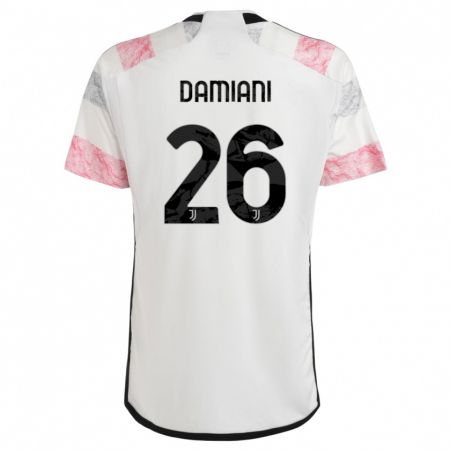 Kandiny Uomo Maglia Samuele Damiani #26 Bianco Rosa Kit Gara Away 2023/24 Maglietta