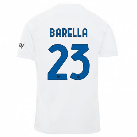 Kandiny Uomo Maglia Nicolò Barella #23 Bianco Kit Gara Away 2023/24 Maglietta