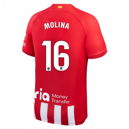 Kandiny Mujer Camiseta Nahuel Molina #16 Rojo Blanco 1ª Equipación 2023/24 La Camisa