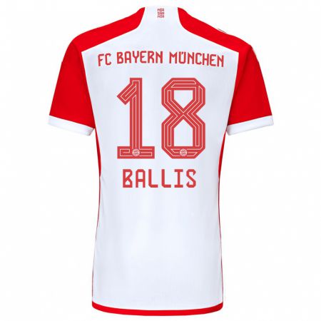 Kandiny Mujer Camiseta Benjamin Ballis #18 Rojo Blanco 1ª Equipación 2023/24 La Camisa