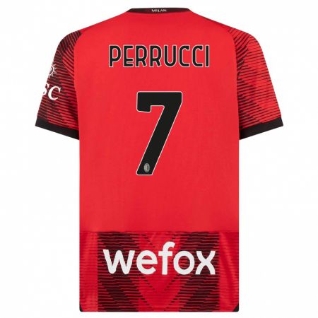 Kandiny Mujer Camiseta Vincenzo Perrucci #7 Negro Rojo 1ª Equipación 2023/24 La Camisa