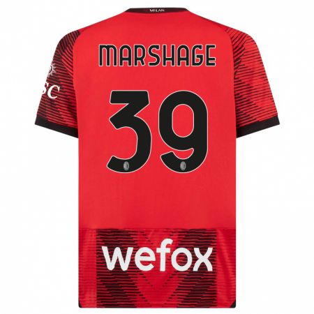 Kandiny Mujer Camiseta Wilgot Marshage #39 Negro Rojo 1ª Equipación 2023/24 La Camisa