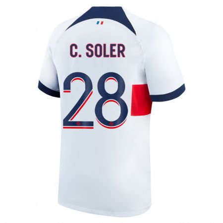 Kandiny Donna Maglia Carlos Soler #28 Bianco Kit Gara Away 2023/24 Maglietta