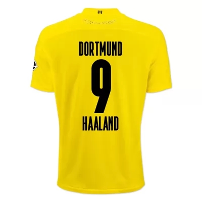 Uomo Calcio Erling Haaland #9 Kit Gara Home Giallo Nero Maglia 2020/21 Camicia