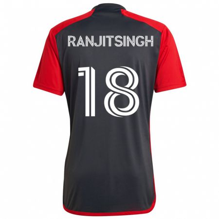 Kandiny Kinderen Greg Ranjitsingh #18 Grijs Rood Thuisshirt Thuistenue 2024/25 T-Shirt