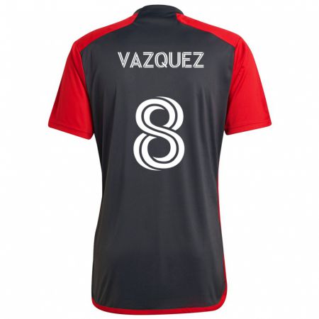 Kandiny Kinderen Víctor Vázquez #8 Grijs Rood Thuisshirt Thuistenue 2024/25 T-Shirt België