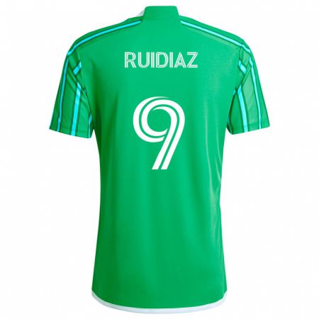 Kandiny Niño Camiseta Raúl Ruidíaz #9 Verde Blanco 1ª Equipación 2024/25 La Camisa