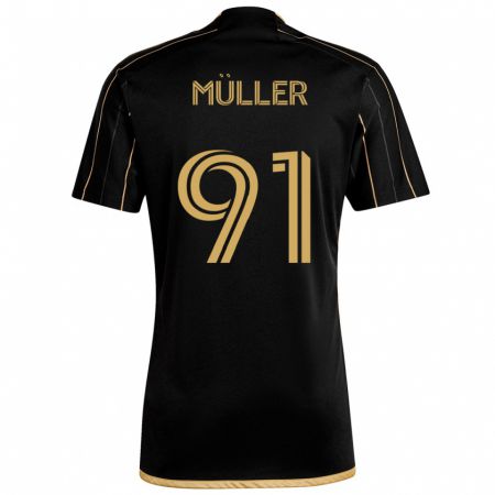 Kandiny Kinderen Luis Müller #91 Zwart Goud Thuisshirt Thuistenue 2024/25 T-Shirt