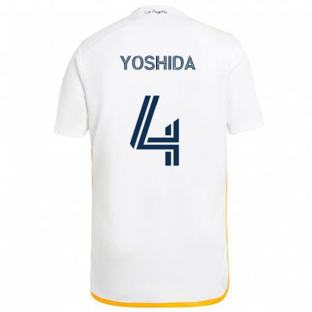 Kandiny Niño Camiseta Maya Yoshida #4 Blanco Amarillo 1ª Equipación 2024/25 La Camisa México