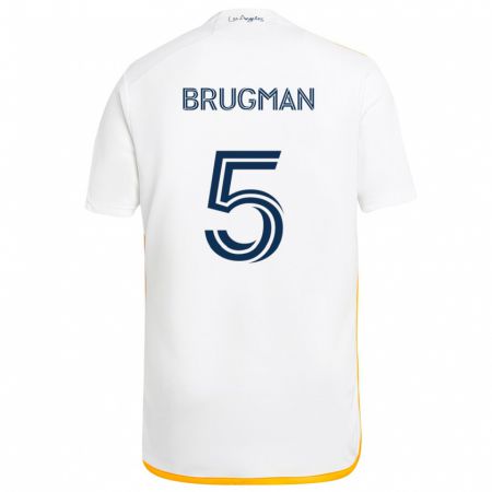 Kandiny Niño Camiseta Gastón Brugman #5 Blanco Amarillo 1ª Equipación 2024/25 La Camisa