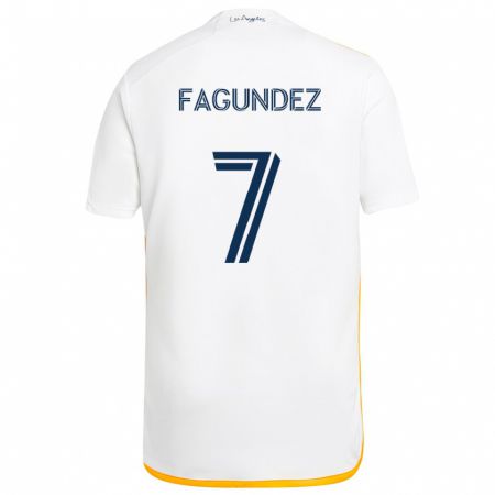 Kandiny Niño Camiseta Diego Fagúndez #7 Blanco Amarillo 1ª Equipación 2024/25 La Camisa México