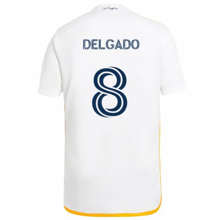 Kandiny Kinder Mark Delgado #8 Weiß Gelb Heimtrikot Trikot 2024/25 T-Shirt Österreich