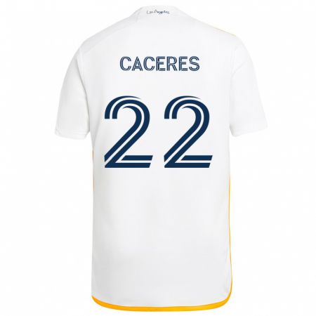 Kandiny Bambino Maglia Martín Cáceres #22 Bianco Giallo Kit Gara Home 2024/25 Maglietta