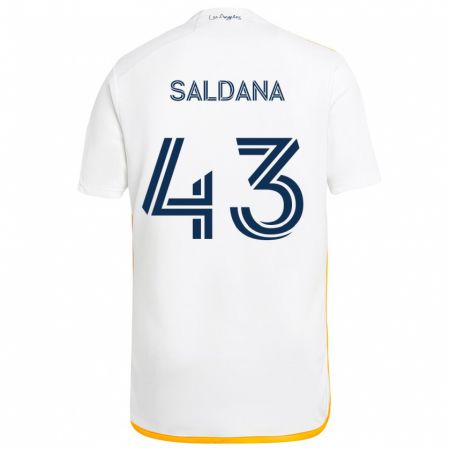 Kandiny Niño Camiseta Adam Saldaña #43 Blanco Amarillo 1ª Equipación 2024/25 La Camisa