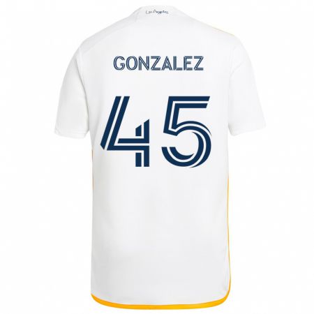 Kandiny Bambino Maglia Adrián González #45 Bianco Giallo Kit Gara Home 2024/25 Maglietta