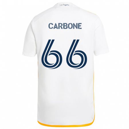 Kandiny Niño Camiseta Matteo Carbone #66 Blanco Amarillo 1ª Equipación 2024/25 La Camisa