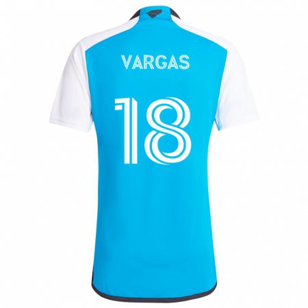 Kandiny Niño Camiseta Kerwin Vargas #18 Azul Blanco 1ª Equipación 2024/25 La Camisa