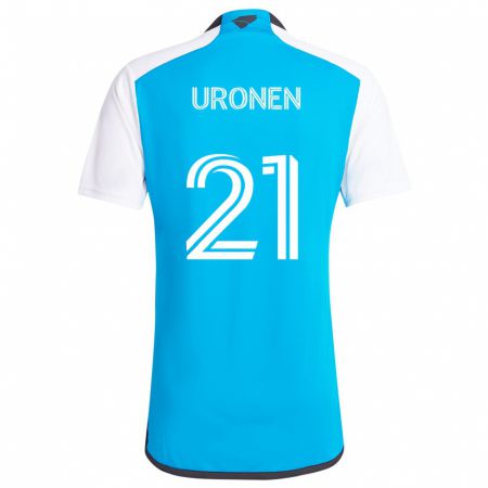 Kandiny Niño Camiseta Jere Uronen #21 Azul Blanco 1ª Equipación 2024/25 La Camisa