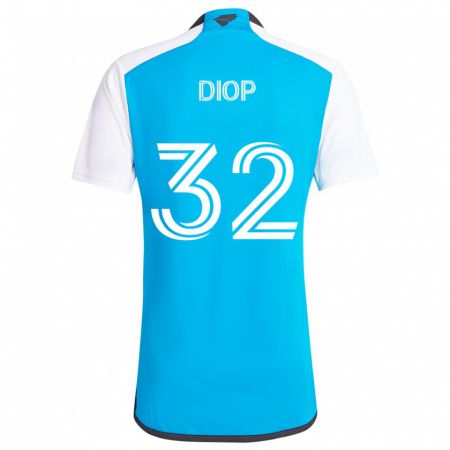 Kandiny Niño Camiseta Hamady Diop #32 Azul Blanco 1ª Equipación 2024/25 La Camisa